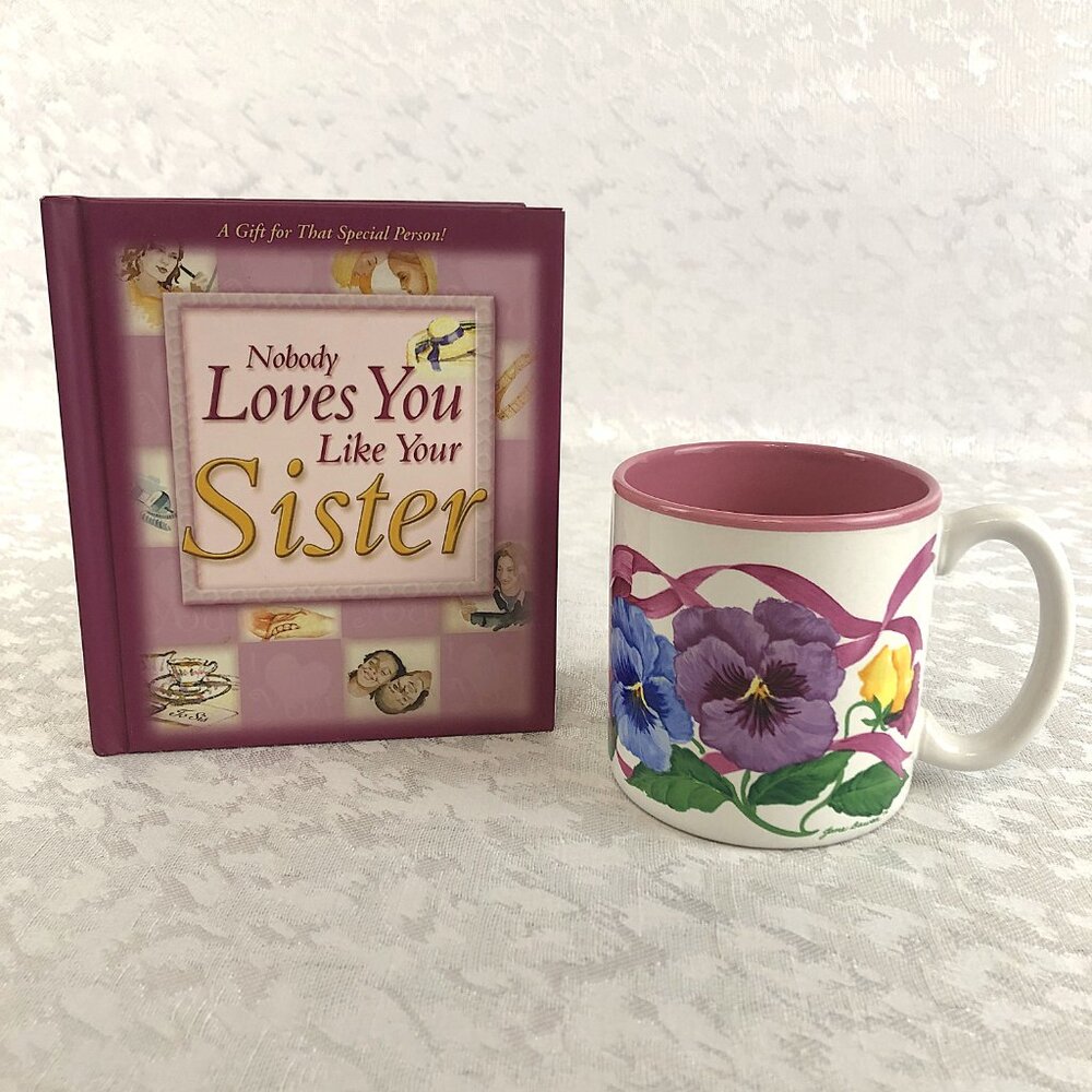 Nobody Loves You Like Your Sister Book & Vintage Jane Bowen Flowers Ceramic Mug
